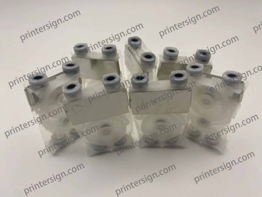 A collection of transparent ink cartridges arranged in a cluster on a white background.
